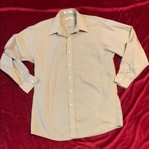 Pierre Cardin Vintage 70s Beige Button Front Dress Shirt Size 15 1/2 Medium